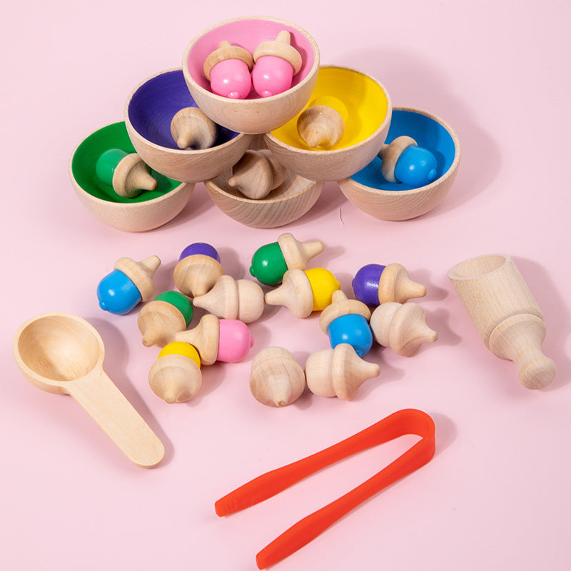 Montessori wooden counting and sorting acorns set