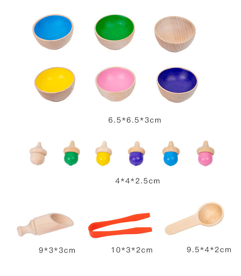 Montessori wooden counting and sorting acorns set