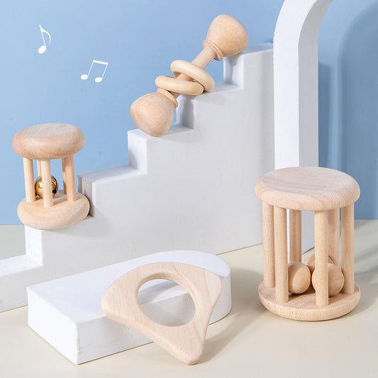 Wooden 4 pieces rattle and teether musical set