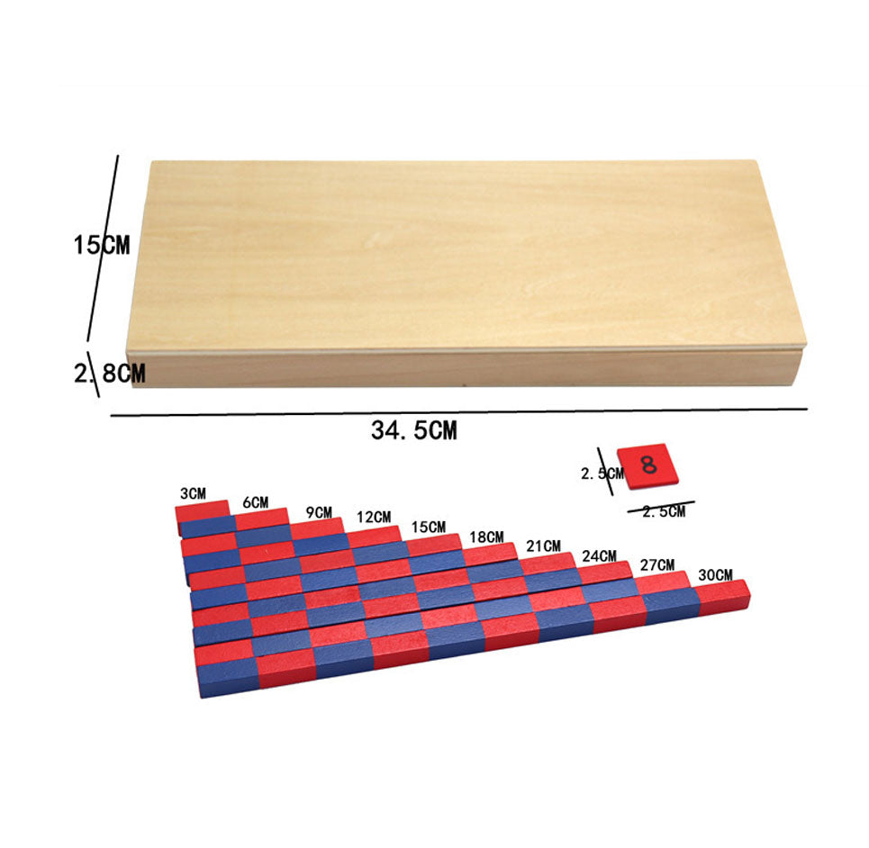 Montessori Wooden Red and Blue Numeral Rods