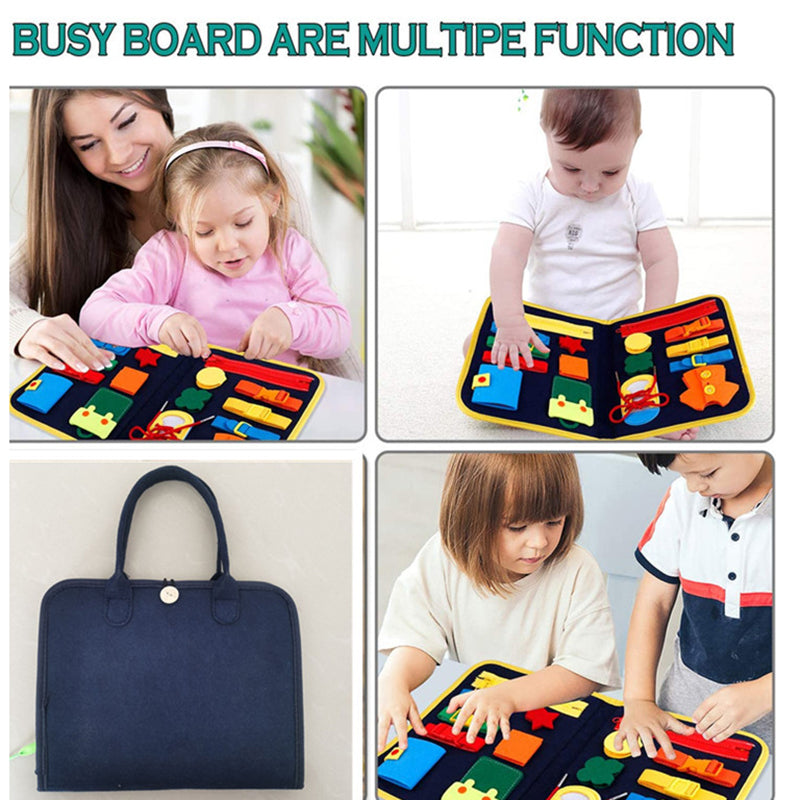 Portable busy board / book for curious toddlers