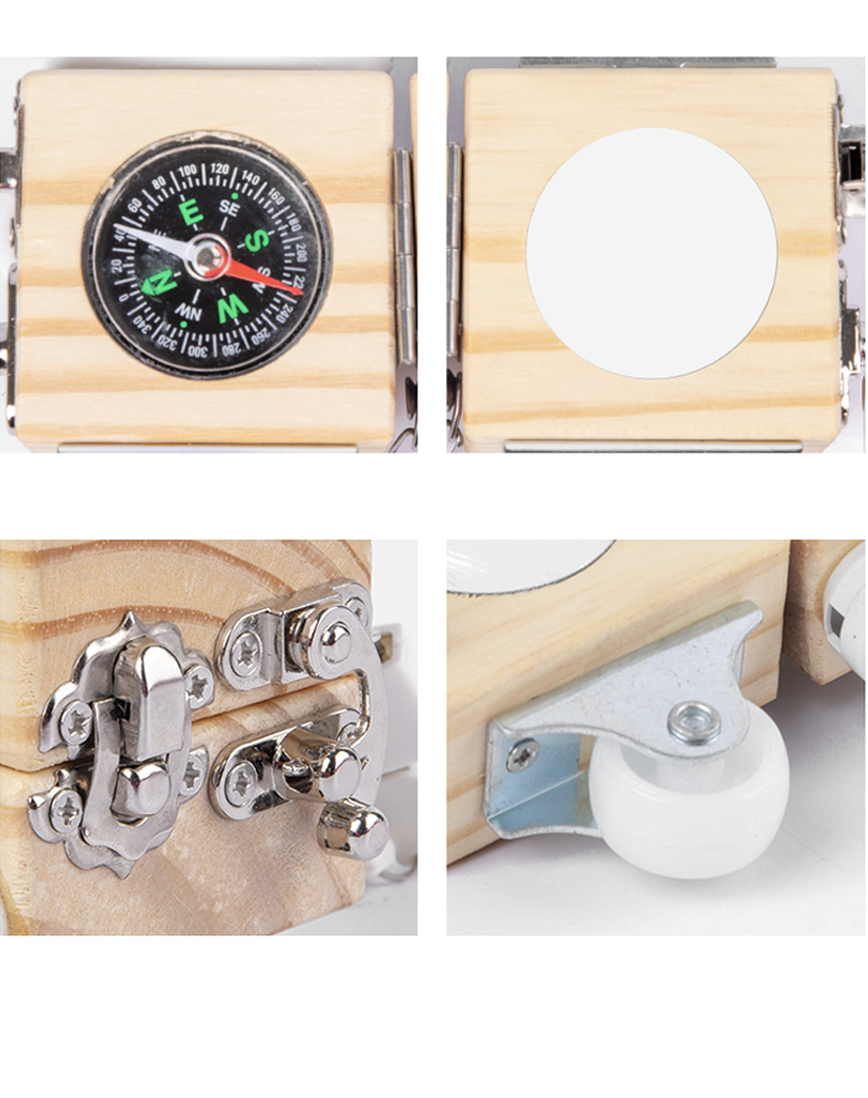 Montessori inspired wooden compass busy cube