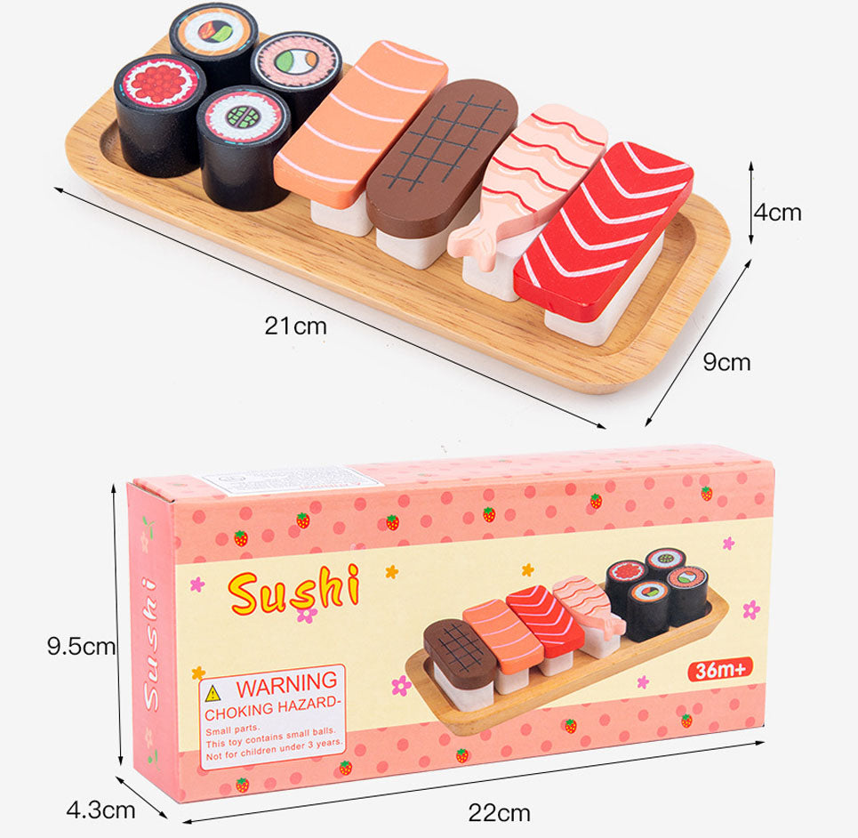 Wooden magnetic simulation sushi set